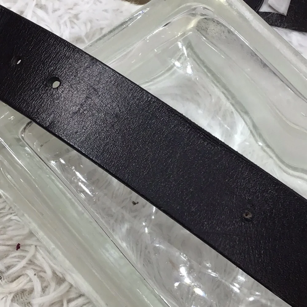 True Religion Black leather Belt with Gold Horseshoe Logo Buckle